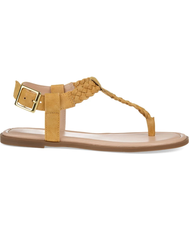 Journee Collection Women's Genevive Braided T-Strap Flat Sandals