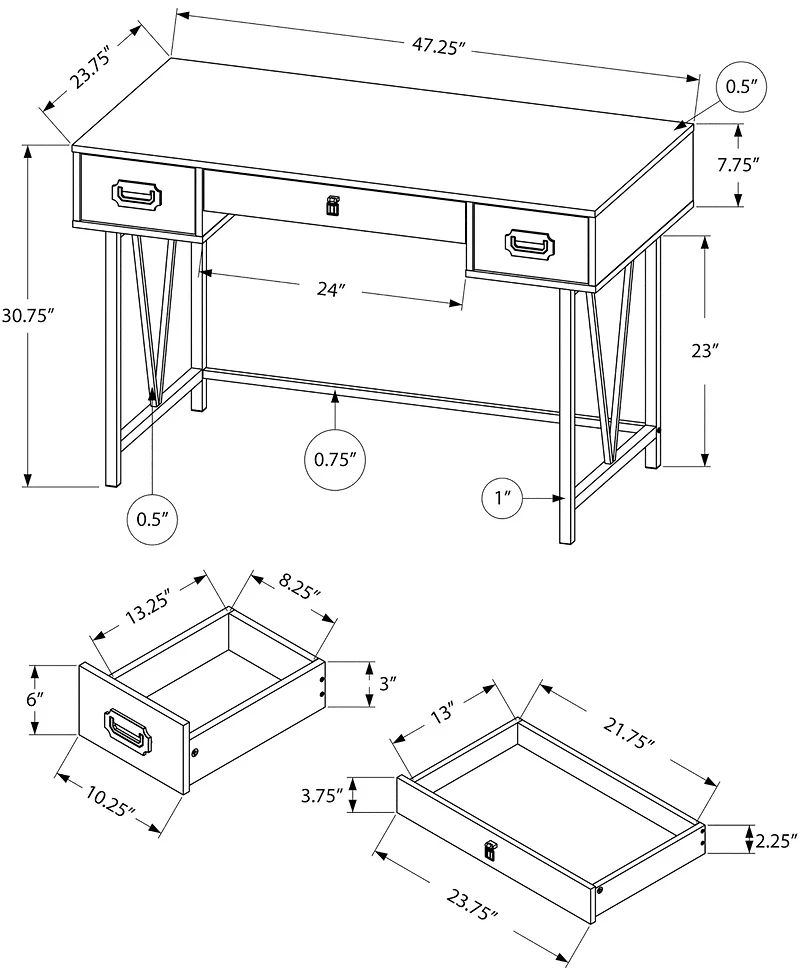 Monarch Specialties Wood Grain 48"L Computer Desk in Taupe
