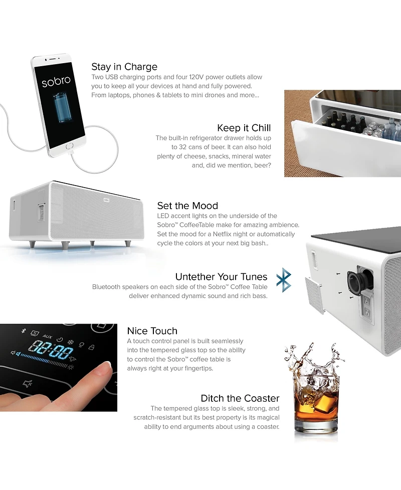 Sobro Smart Storage Coffee Table with Refrigerated Drawer