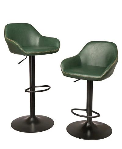 Glitzhome Mid-Century Modern Vintage Leatherette Gaslift Adjustable Swivel Bar Stool Set of 2