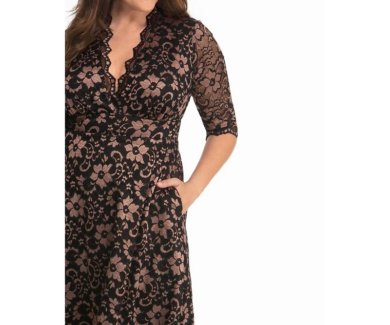 Kiyonna Plus Mon Cherie Floral Lace Cocktail Dress