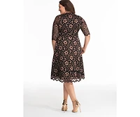 Kiyonna Plus Mon Cherie Floral Lace Cocktail Dress