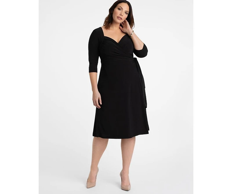 Kiyonna Women's Plus Sweetheart Knit Wrap Dress with 3/4 Sleeves