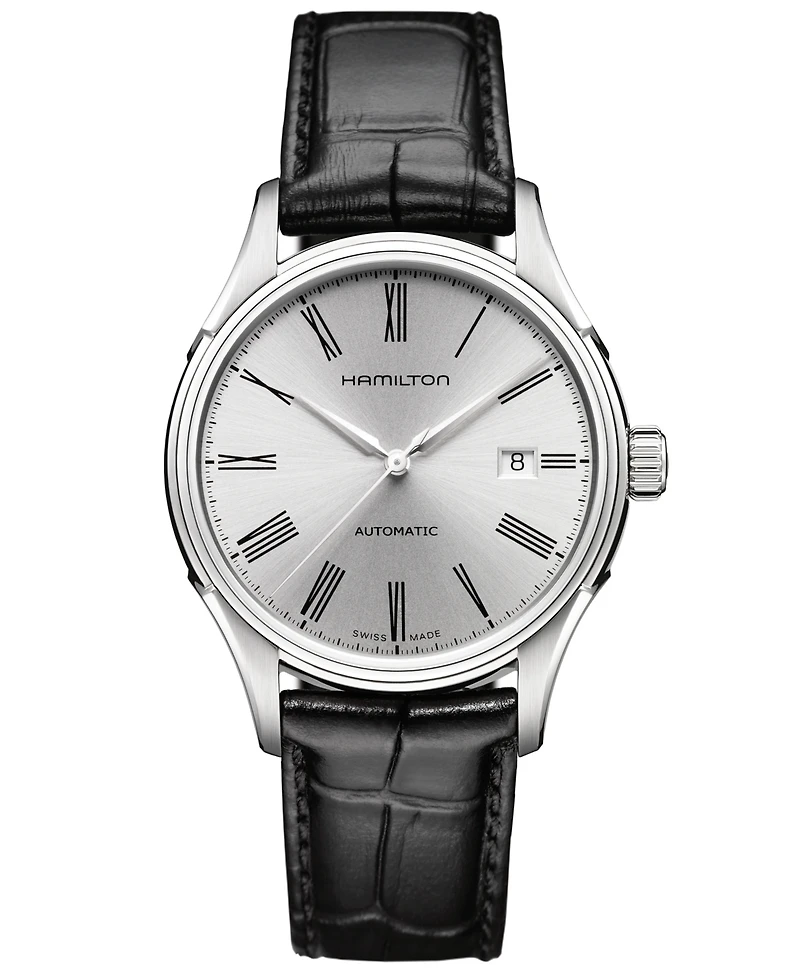 Hamilton Men's Swiss Automatic Valiant Black Leather Strap Watch 40mm H39515754