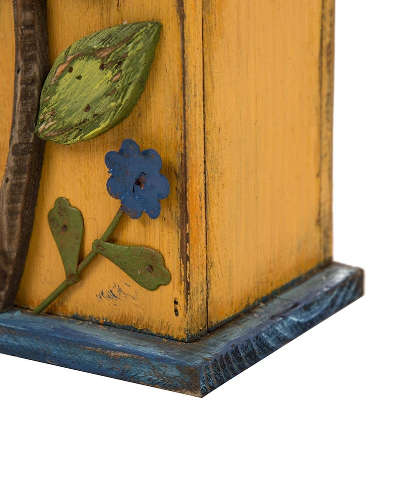 Glitzhome Distressed Solid Wood Birdhouse with Flower