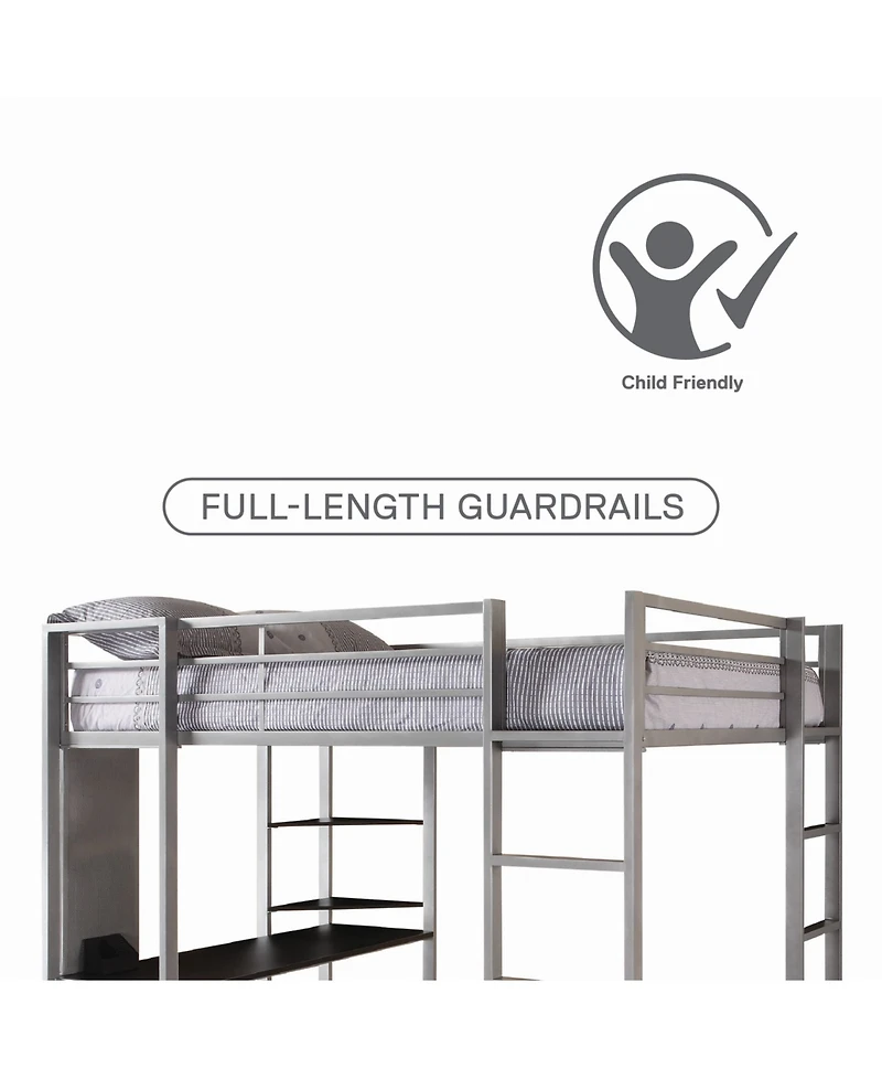 EveryRoom Alix Twin Metal Loft Bed with Desk