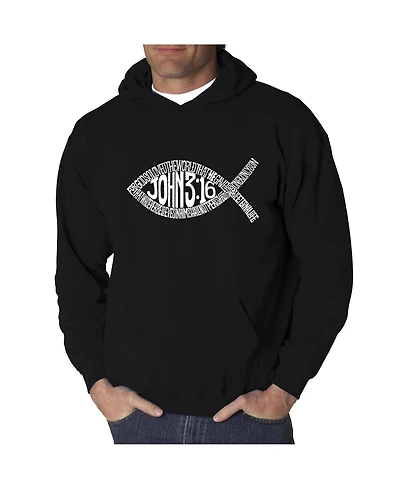 La Pop Art Men's Word Hooded Sweatshirt - John 3:16 Fish Symbol
