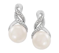 Cultured Freshwater Pearl (8 & 9mm) and Diamond Accent Pendant Necklace Earrings Set Sterling Silver or 14k Gold Over