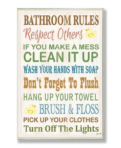 Stupell Industries Home Decor Bathroom Rules Typography Rubber Ducky Bathroom Wall Plaque Art, 12.5" x 18.5"