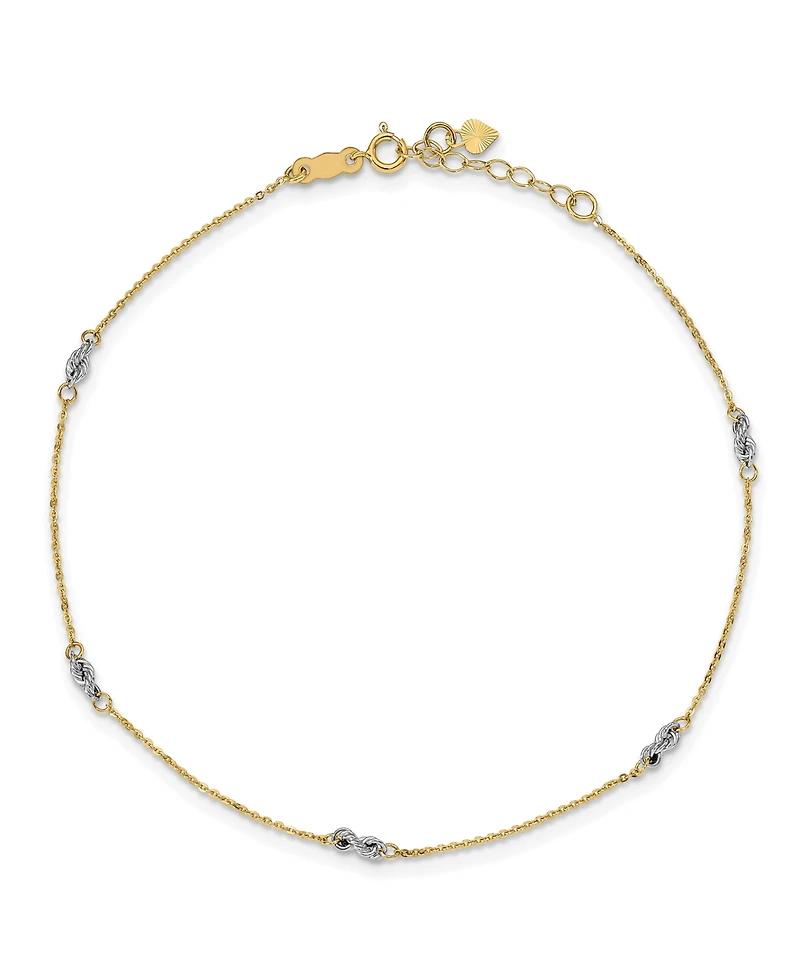 Cable and Rope Chain Anklet in 14k Yellow and White Gold