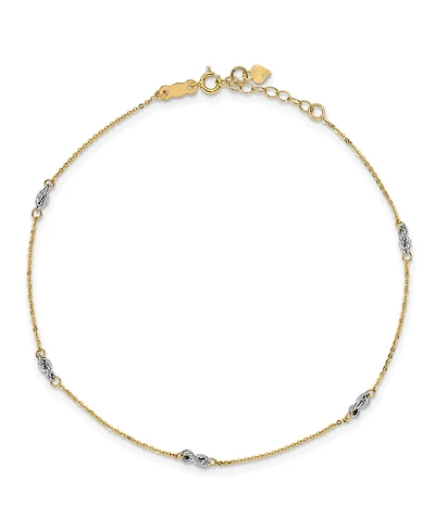 Cable and Rope Chain Anklet in 14k Yellow and White Gold