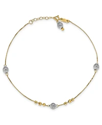 Bead Anklet in 14k White and Yellow Gold