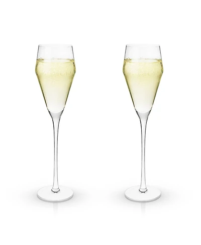 Viski Raye Angled Crystal Prosecco Glasses Set of 2, 8 Oz