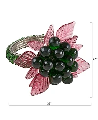 Saro Lifestyle Flower and Leaves Design Beaded Napkin Ring, Set of 4