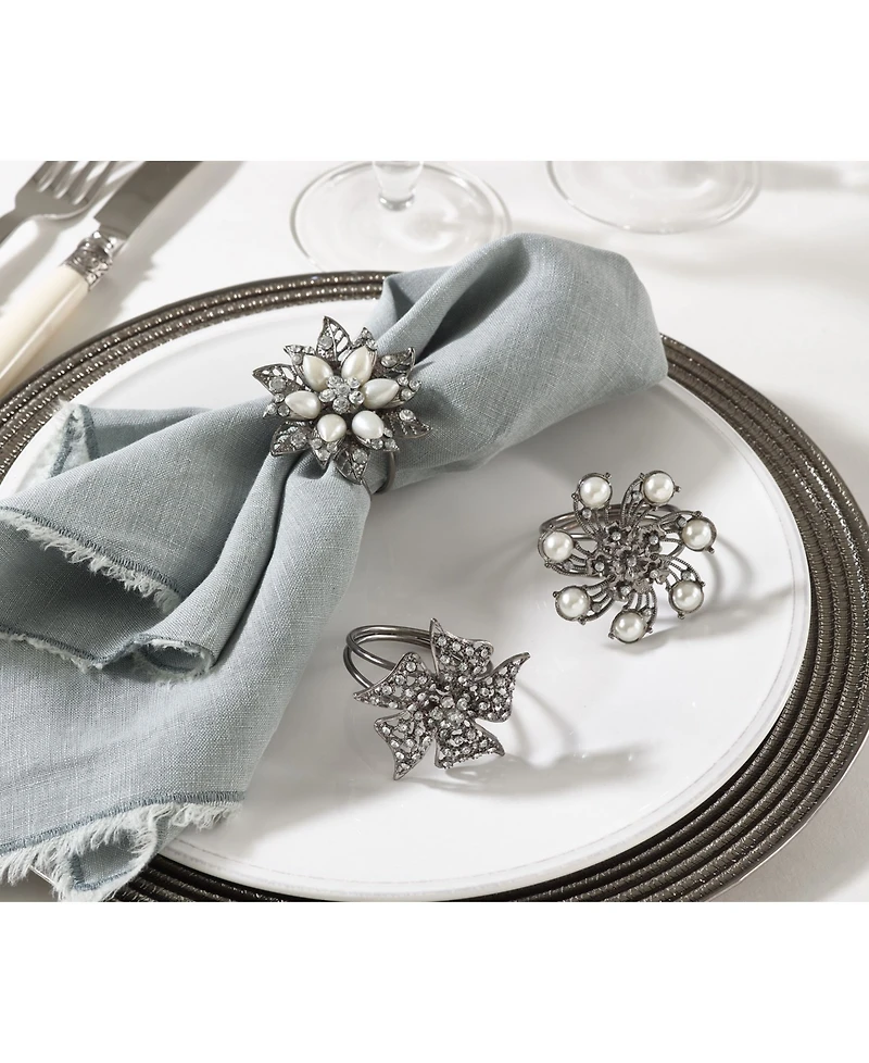 Saro Lifestyle Bejeweled Flower Design Napkin Ring, Set of 4