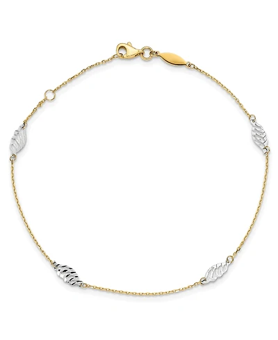 Polished Leaf Anklet in 14k Yellow and White Gold