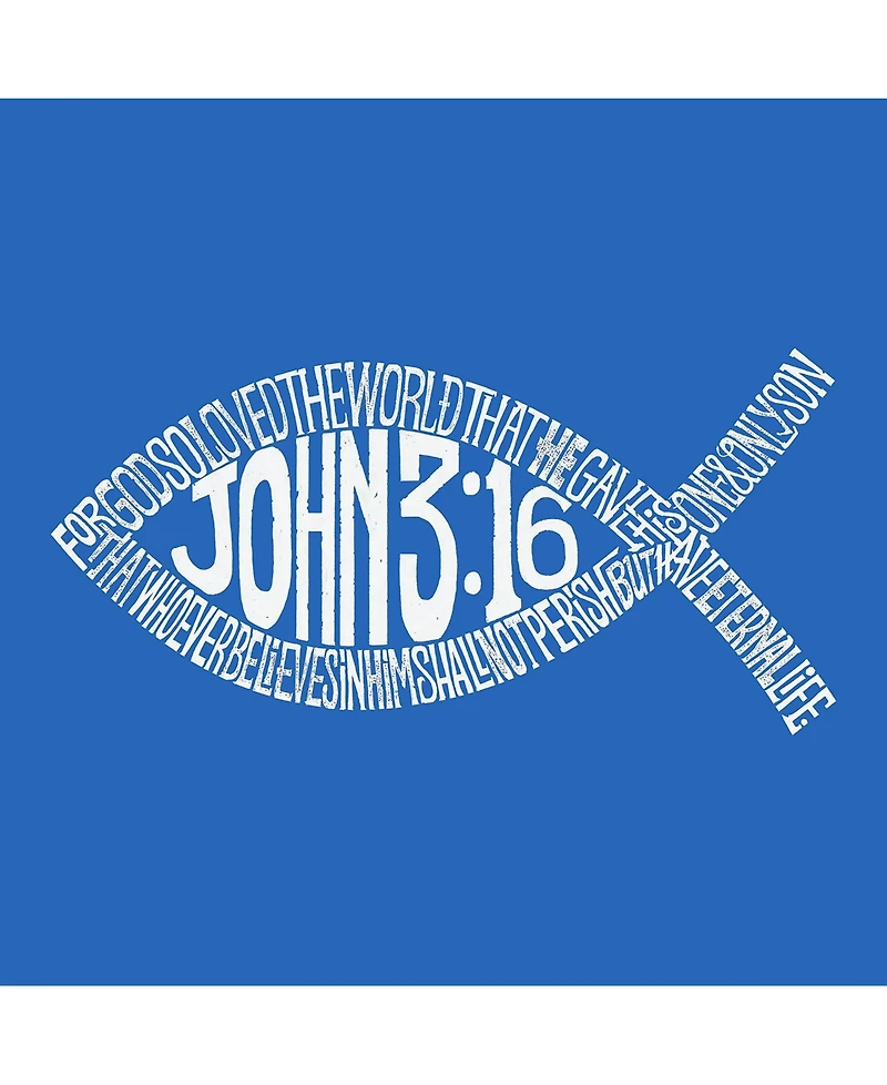 La Pop Art Men's Word Art T-Shirt - John 3:16 Fish Symbol