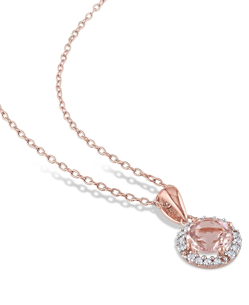 Morganite (2-5/8 ct. t.w.) and Diamond (1/4 Halo 3-Piece Necklace, Earrings Ring Set 18k Rose Gold Over Silver