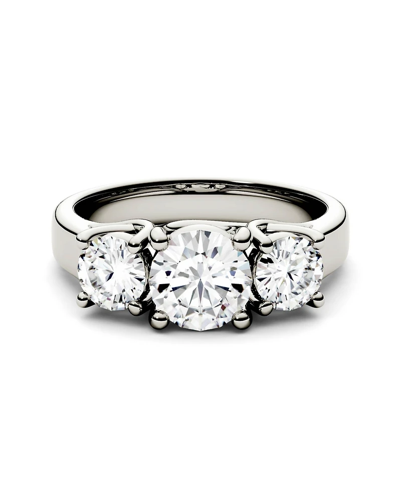 Moissanite Three Stone Ring 2 ct. t.w. Diamond Equivalent 14k White Gold or Yellow