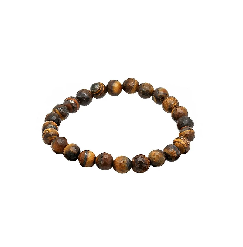 Steeltime Men's Genunie Tiger Eye Stone Brown Beaded Bracelet