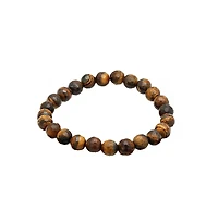 Steeltime Men's Genunie Tiger Eye Stone Brown Beaded Bracelet