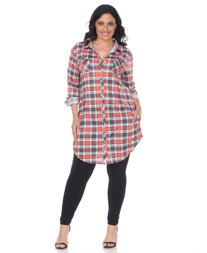 White Mark Plus Piper Stretchy Plaid Tunic