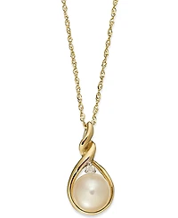 14k Gold Necklace, Cultured Freshwater Pearl and Diamond Accent Twist Pendant