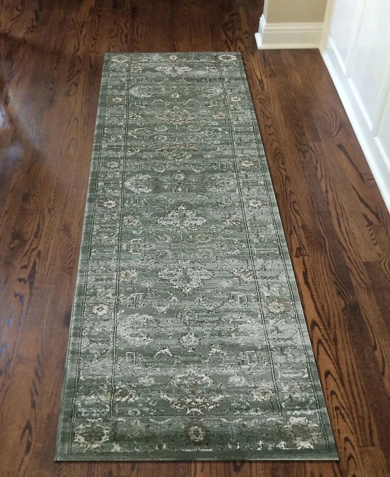 Closeout! Km Home 3562/0053/Green Cantu Green 2'2" x 7'7" Runner Rug