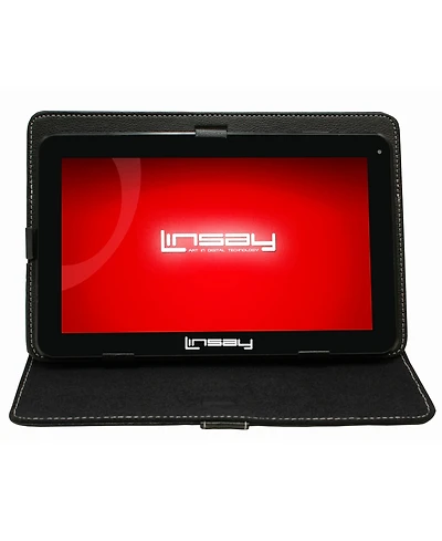 Linsay New 10.1" Tablet Octa Core 128GB Bundle with Black Leather Case Newest Android 14