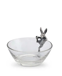 Vagabond House Glass Dip, Candy, Snack Bowl with Pewter Climbing Bunny