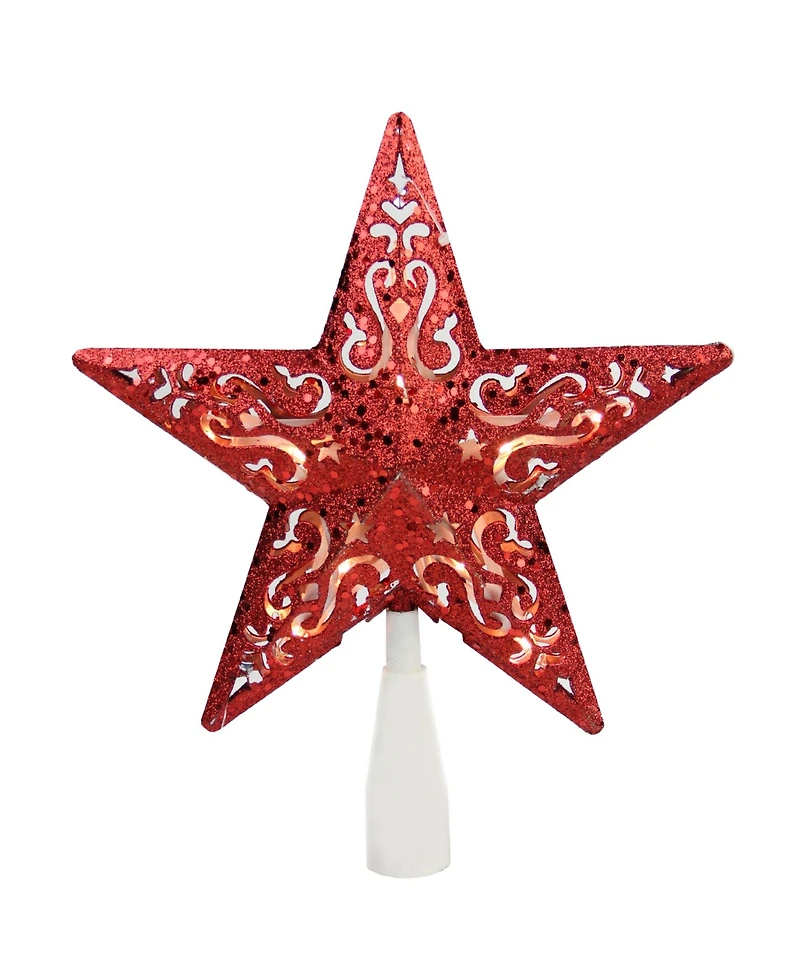 Northlight 8.5" Red Glitter Star Cut-Out Design Christmas Tree Topper - Clear Lights