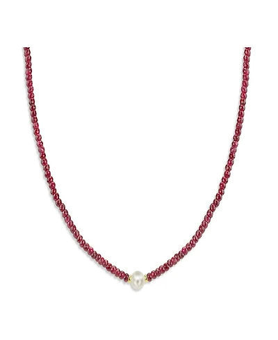 Gemstone and Cultured Pearl (9-10 mm) Strand Necklace 14k Yellow Gold (Available Ruby (80-1/2 ct. t.w), Sapphire t.w.), Emerald