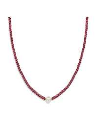 Gemstone and Cultured Pearl (9-10 mm) Strand Necklace 14k Yellow Gold (Available Ruby (80-1/2 ct. t.w), Sapphire t.w.), Emerald