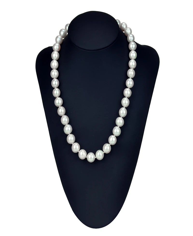 White Freshwater Cultured Pearl (11-11.5 mm) Strand Necklace and Stud Earrings Set in 14k Yellow Gold