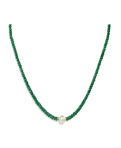 Gemstone and Cultured Pearl (9-10 mm) Strand Necklace 14k Yellow Gold (Available Ruby (80-1/2 ct. t.w), Sapphire t.w.), Emerald