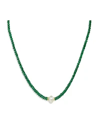Gemstone and Cultured Pearl (9-10 mm) Strand Necklace 14k Yellow Gold (Available Ruby (80-1/2 ct. t.w), Sapphire t.w.), Emerald