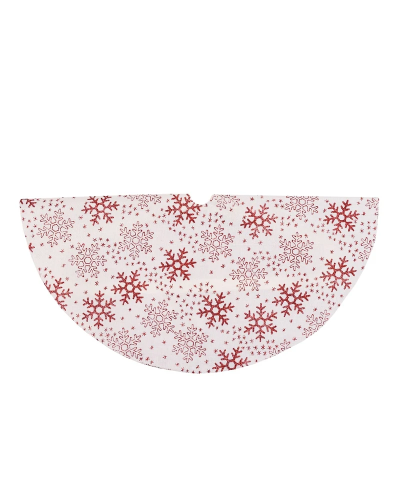 Northlight 20" White and Red Glitter Snowflake Mini Burlap Christmas Tree Skirt