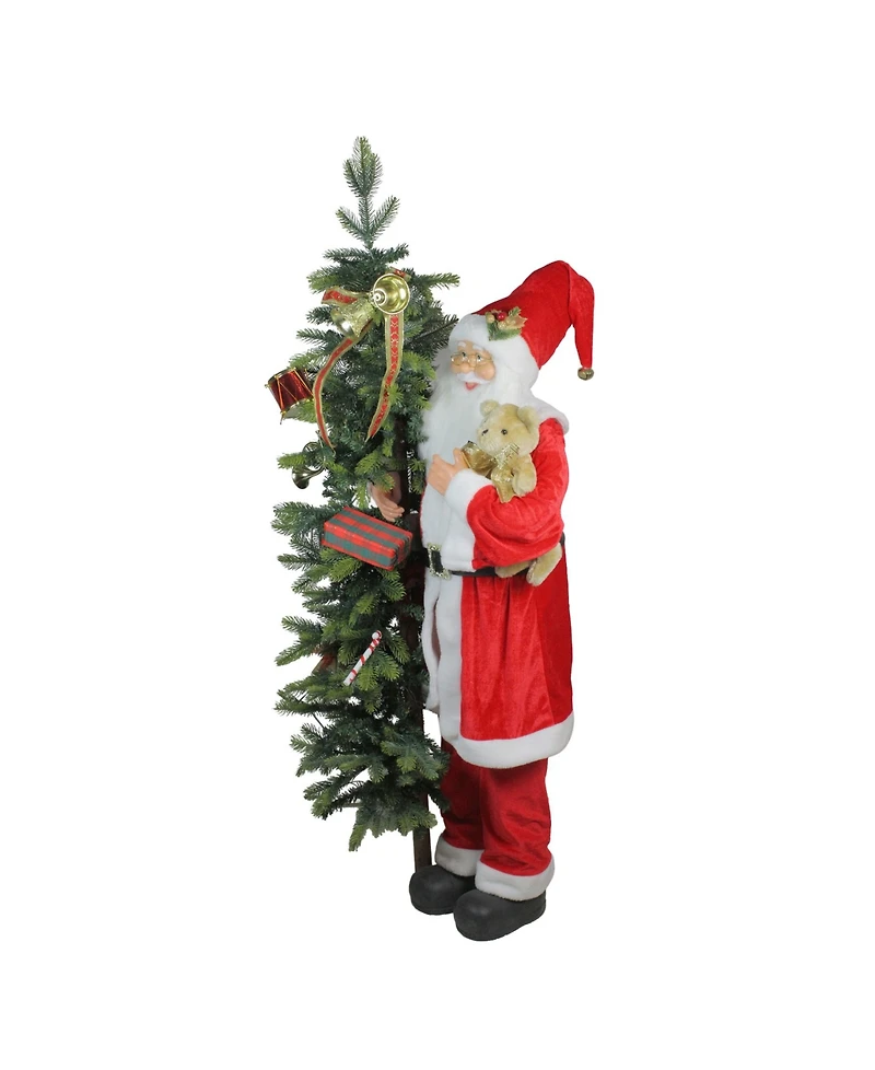 Northlight 50" Musical Standing Santa Claus Figure with Lighted Christmas Tree and Teddy Bear