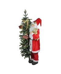Northlight 50" Musical Standing Santa Claus Figure with Lighted Christmas Tree and Teddy Bear