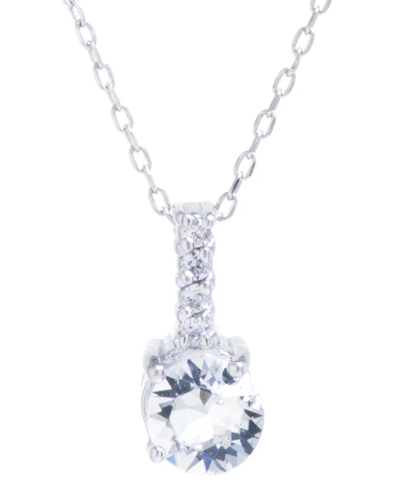 Fine Crystal Round Halo Pendant With 18" Chain in Sterling Silver