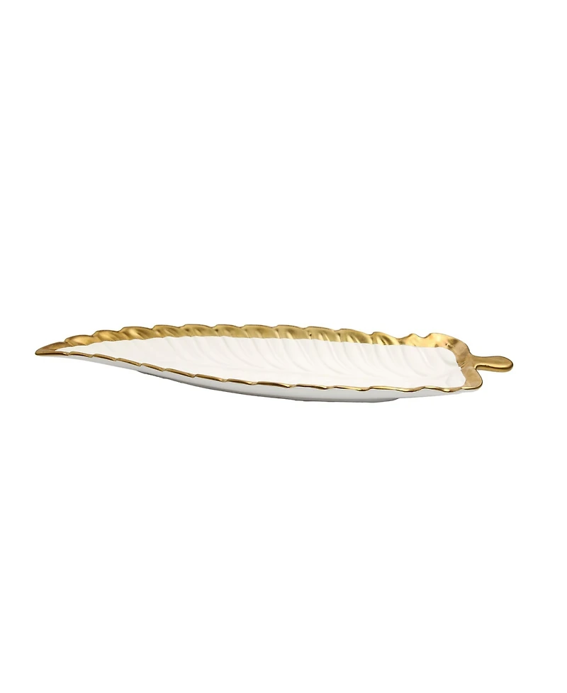 Classic Touch Porcelain Leaf Dish with Rim