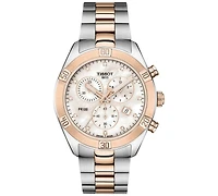 Tissot Women's Swiss Chronograph T-Classic Pr 100 Diamond (1/20 ct. t.w.) Two-Tone Pvd Stainless Steel Bracelet Watch 38mm