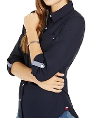 Tommy Hilfiger Women's Cotton Roll-Tab Button-Up Shirt
