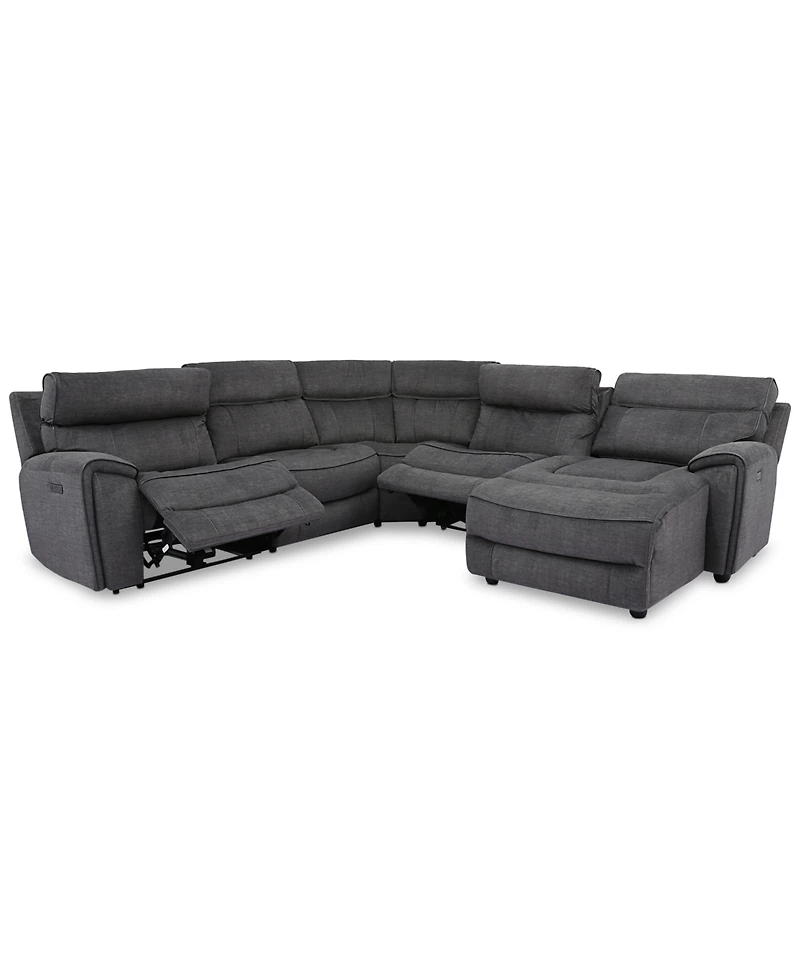 Closeout! Hutchenson 5-Pc. Fabric Chaise Sectional with 2 Power Recliners