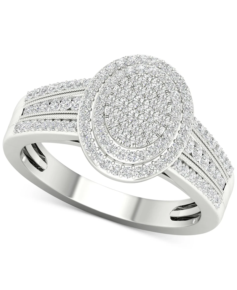 Diamond Oval Cluster Statement Ring (1/2 ct. t.w.) Sterling Silver