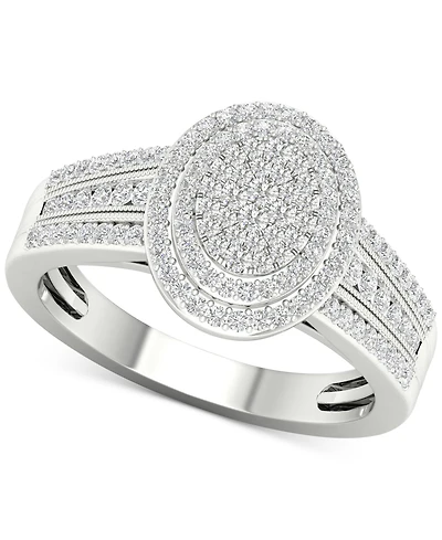 Diamond Oval Cluster Statement Ring (1/2 ct. t.w.) Sterling Silver