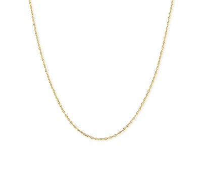 Lightweight 14k Yellow Gold Necklace, 20" Light Rope Chain (1mm)