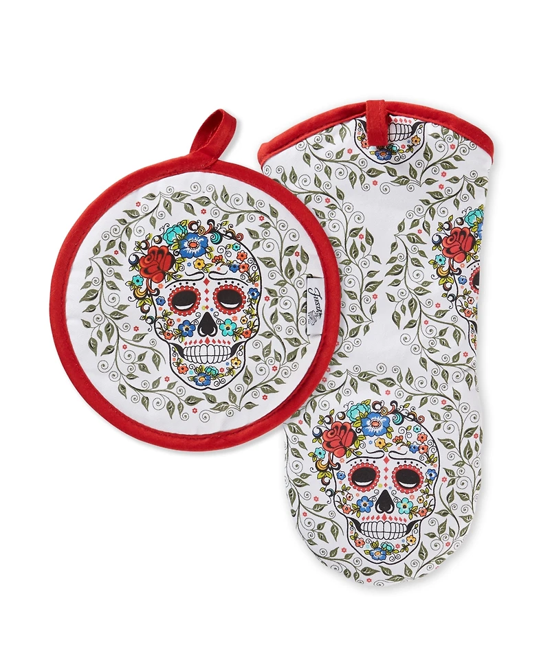 Fiesta Skull & Vine Oven Mitt & Pot Holder, Set of 2