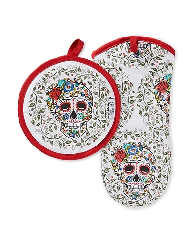 Fiesta Skull & Vine Oven Mitt & Pot Holder, Set of 2