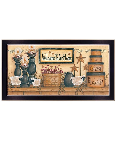 Trendy Decor 4U Welcome to Our Home By Mary June, Printed Wall Art, Ready to hang, Black Frame, 32" x 18"